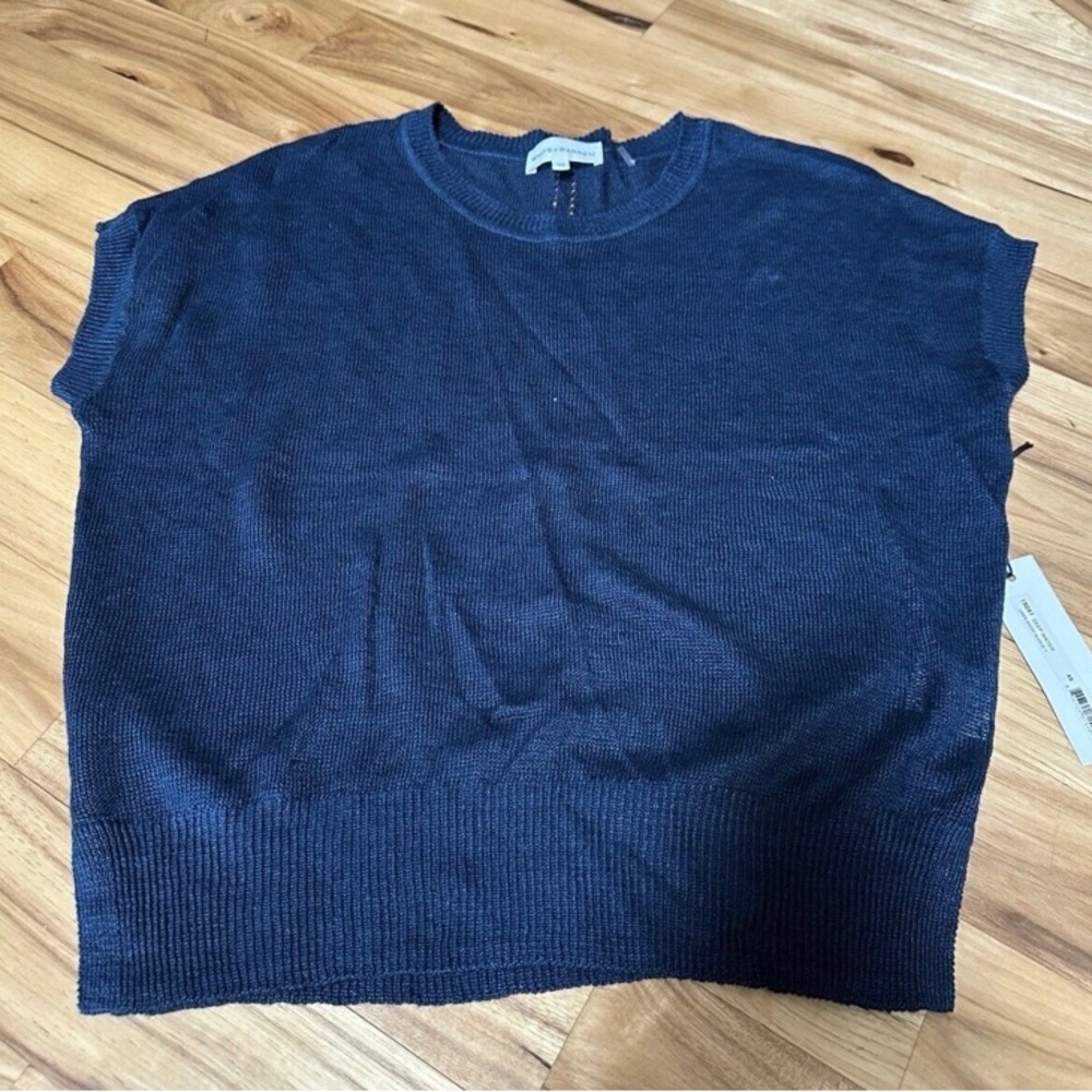 White + Warren 100% Linen Blend Short Sleeve Tank Blue XS NWT